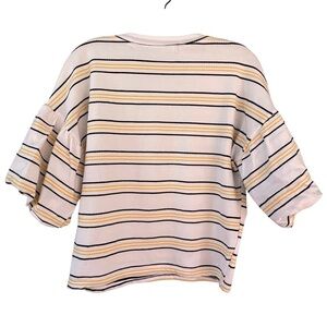 Code x Mode Yellow Black Striped Crop Ballon Sleeve Blouse - Sz S